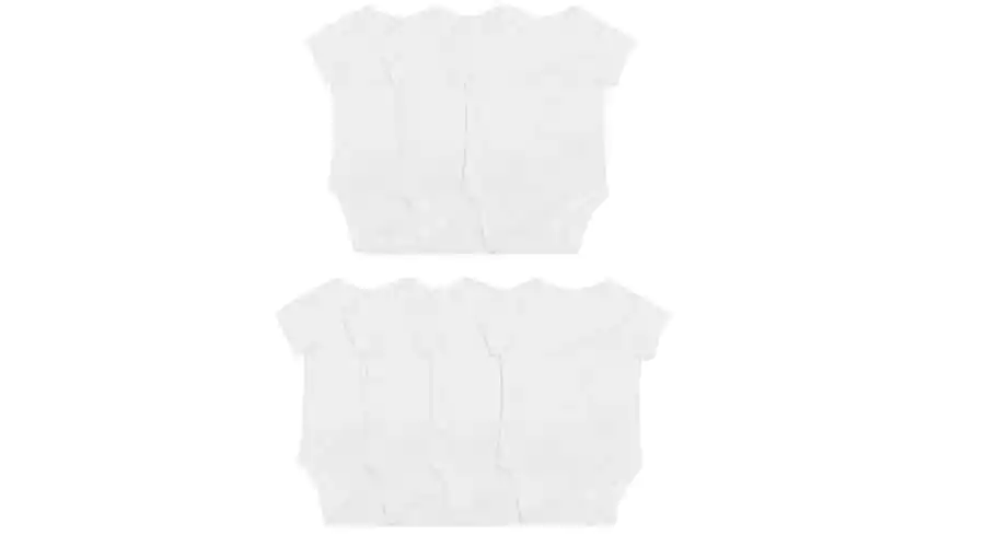 Cotton short sleeve bodysuits, 7 pack, white