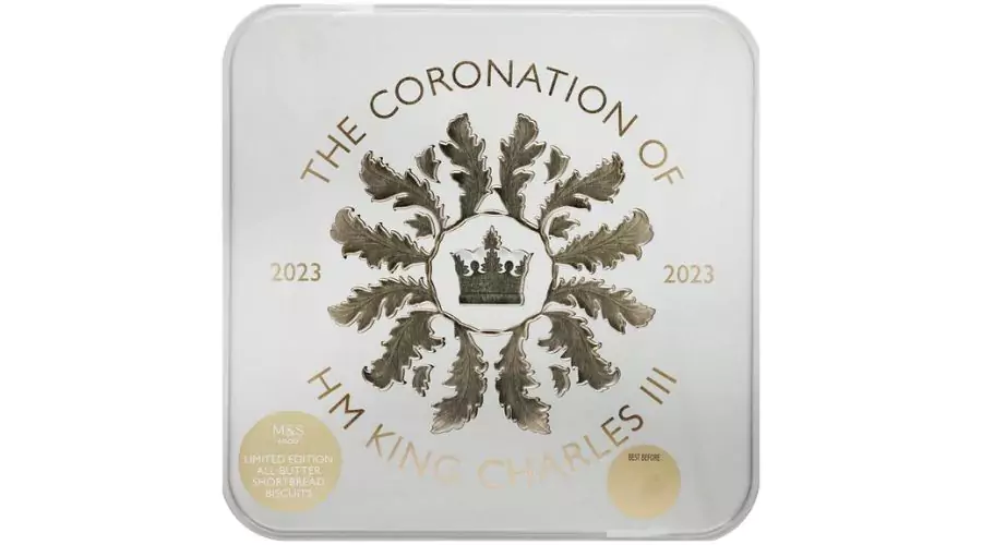 Can of green M&S Coronation All Butter Shortbread 