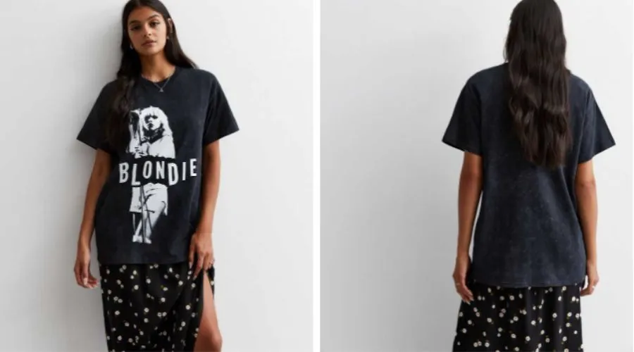 Dark Grey Acid Wash Blondie Oversized Logo T-Shirt