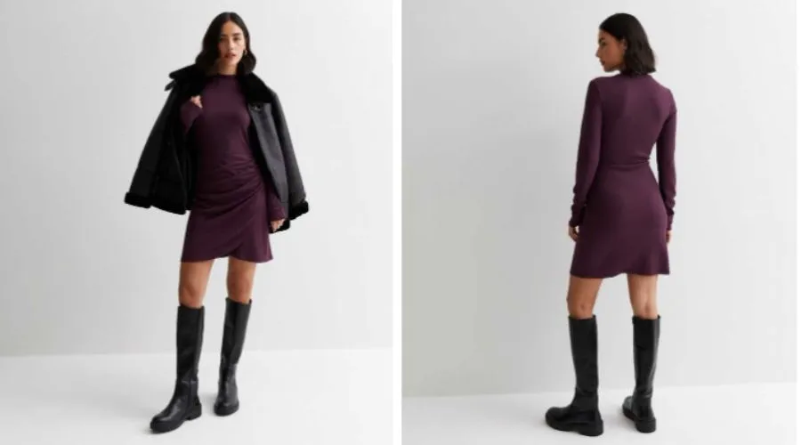 Burgundy High Neck Wrap Mini Dress