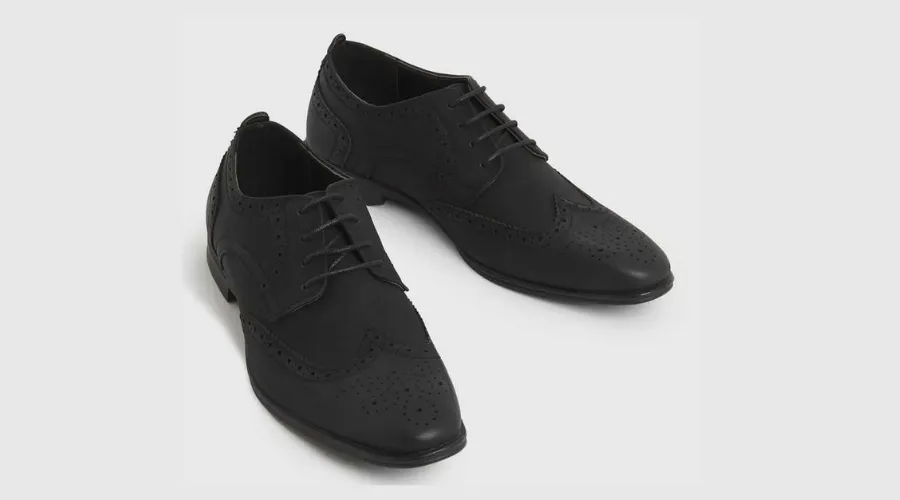 Black Suedette Perforated Lace Up Brogues