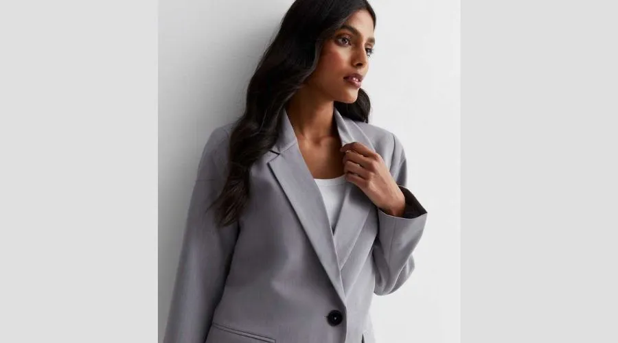 Grey Textured Long Sleeve Blazer 