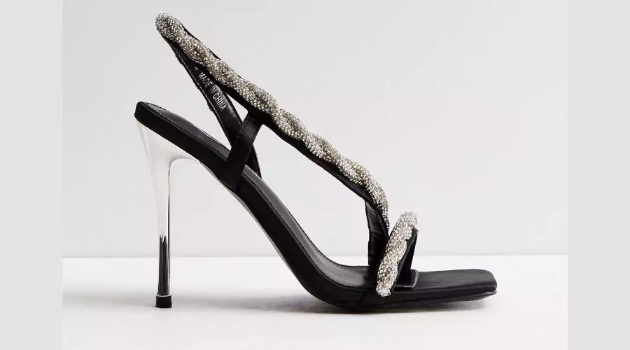 Public Desire Black Diamanté Stiletto Heel Sandals