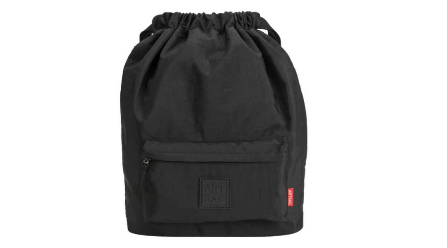 Artsac Black Pocket Front Drawstring Backpack