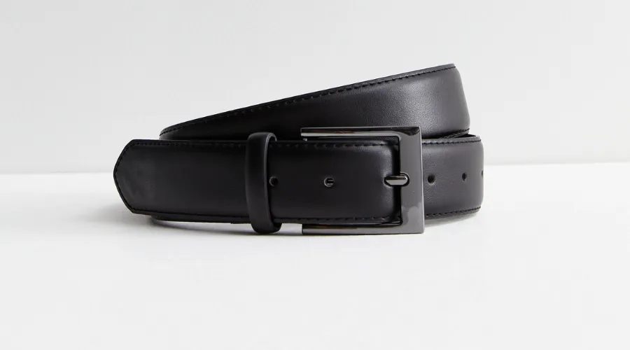 Black Leather Look Buckle Belt