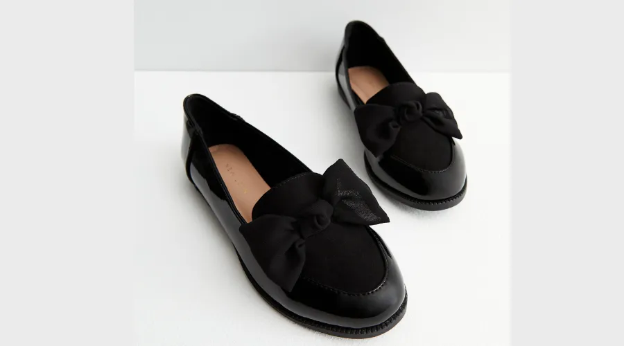 Black Patent Suedette Bow Loafers