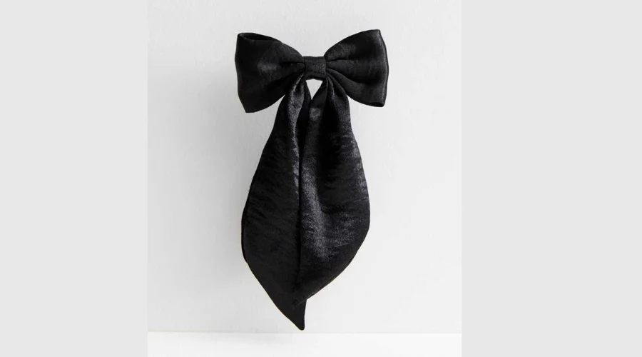 Black Satin Bow Hair Slide