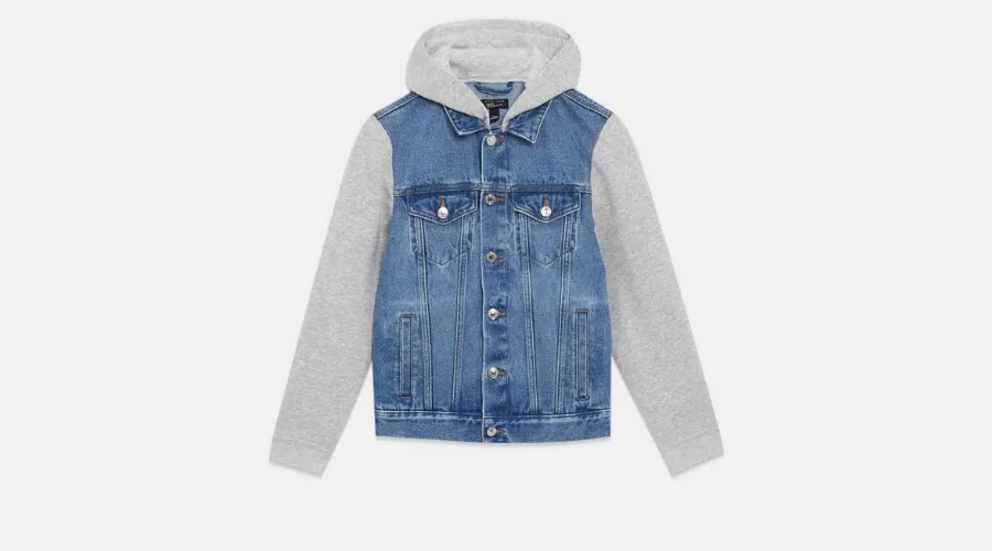 Boys Blue Denim Jersey Sleeve Hooded Jacket