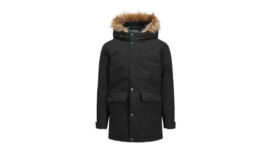 Jack & Jones Junior Black Faux Fur Hooded Parka Jacket