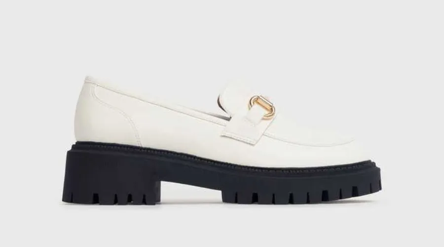 London Rebel White Buckle Front Chunky Loafers