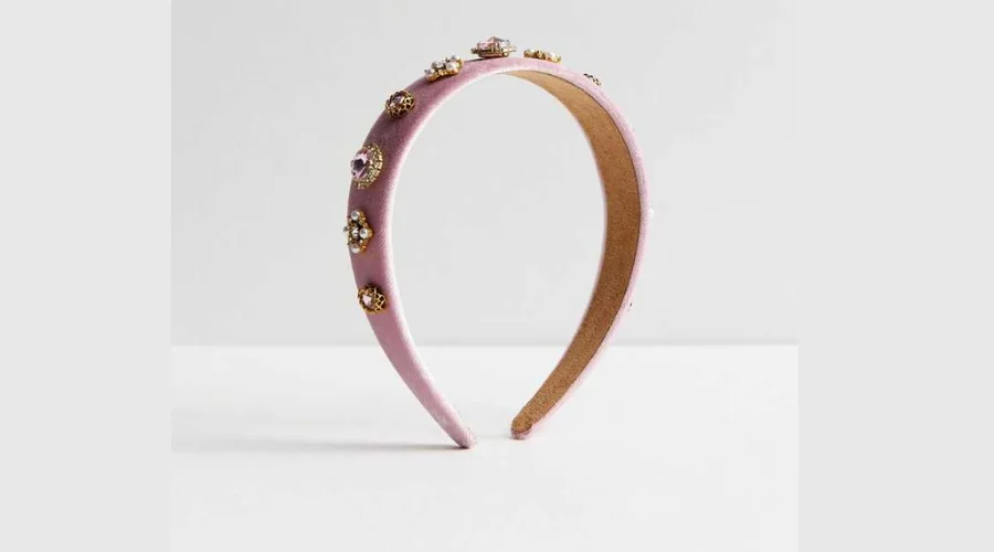 Pink Velvet Gem Wide Headband