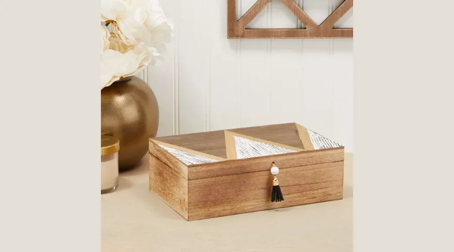 Juvale Small Wooden Decorative Box with Lid and Tassel