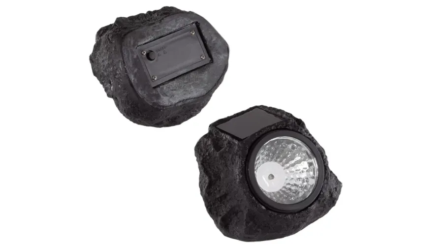 Nature Spring Solar-Powered Led Rock Lights – Black and Gray, 4-Pack