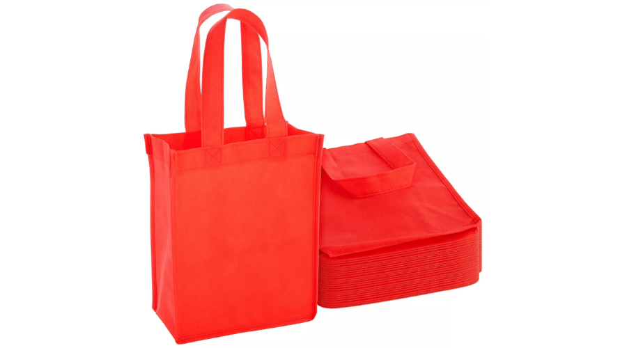 Okuna Outpost 24 Pack Medium Non Woven Tote Bags, Reusable Produce Shopping Grocery Bags, Red, 8 X 104IN