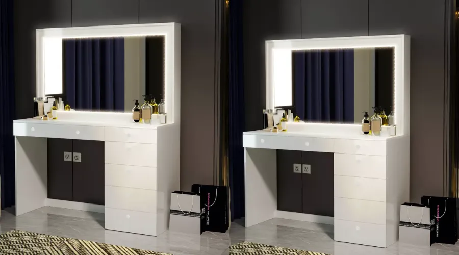 White Makeup Vanity with lights from Thetis Boahaus