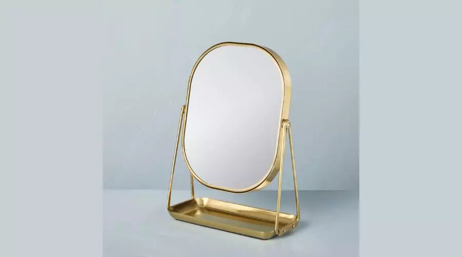 Brass Vanity Flip Mirror with Tray for makeup