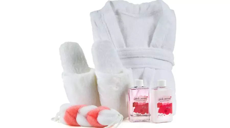 Freida & Joe Pink Peony Fragrance Bath & Body Collection With Luxury Bathrobe & Slippers Gift Set