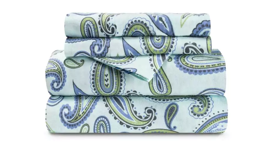 Modern Floral Paisley Flannel Cotton Bedding Sheet Set- light blue