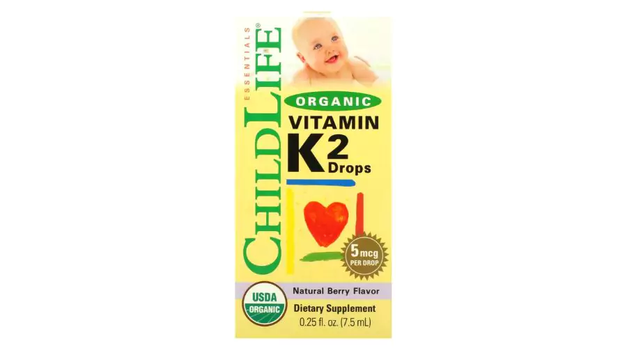 ChildLife Essentials Organic Vitamin K2 Drops, Natural Berry, 5 mcg, 0.25 fl oz (7.5 ml)