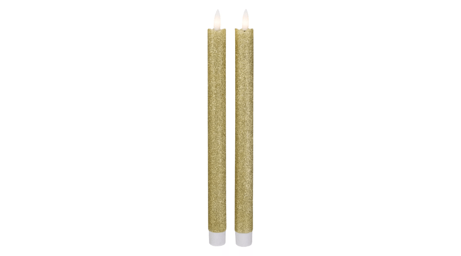 Gold Glittered Flameless LED Taper Candles