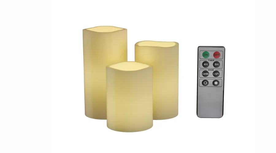 Hasting Home Set of 3 Flameless LED Pillar Candles with Remote