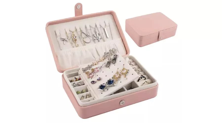 Pink Jewelry Travel Organizer Case, Portable Present Box