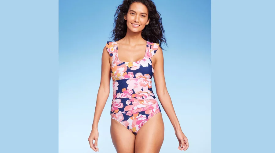 Women's Full Coverage Floral Print Ruffle Sleeve One Piece Swimsuit