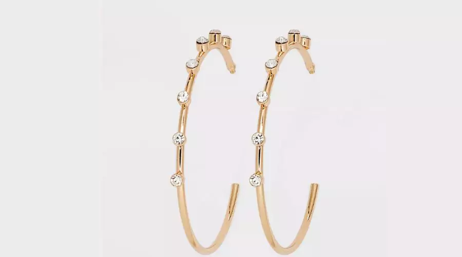 A New Day-Gold Delicate Hoops With Embedded Stones  