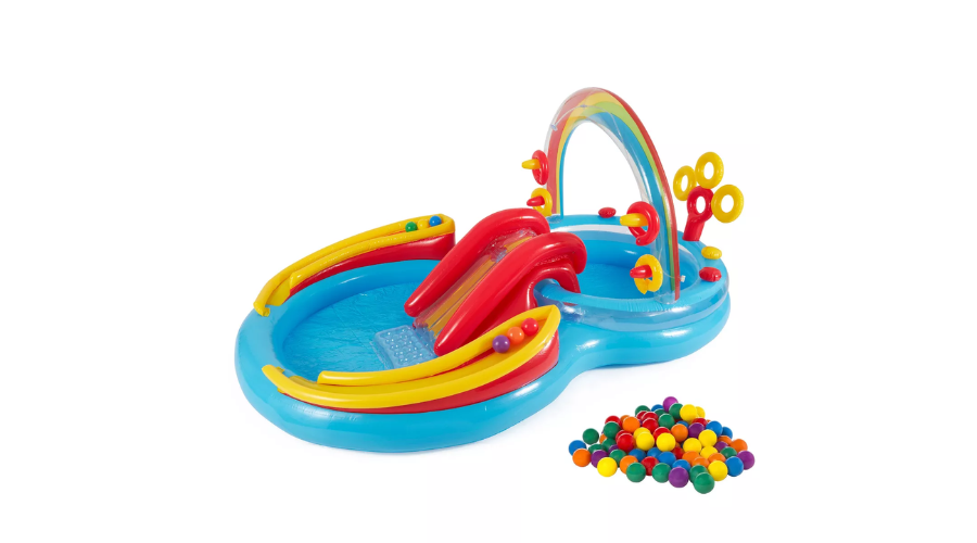 Intex Rainbow Slide Inflatable Pool and Water Slide Ring Center