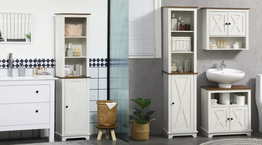 Slim Bathroom Storage Cabinet With Open Shelves