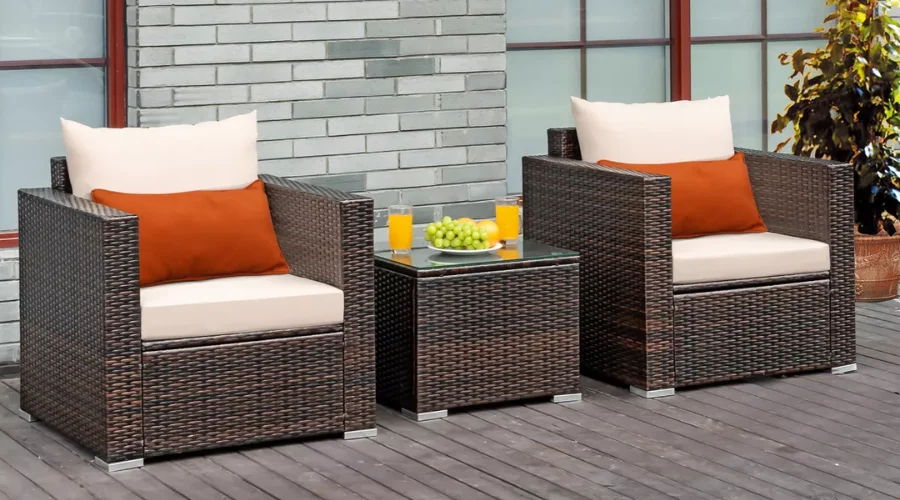 3PCS Patio Rattan Outdoor Furniture Set 