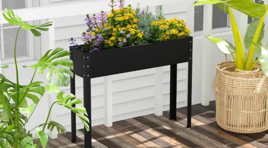 Elevated Metal Planter Box with Legs Drainage Hole by Tangkula