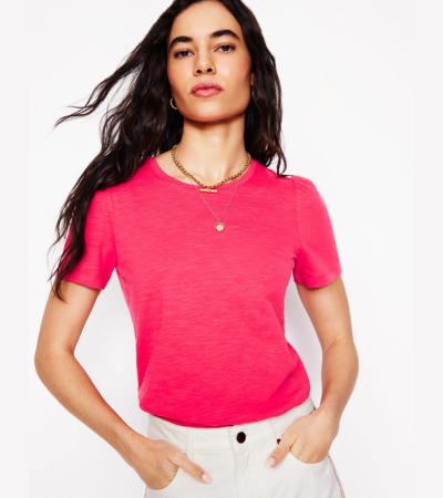 Cotton T shirt with puff sleeves