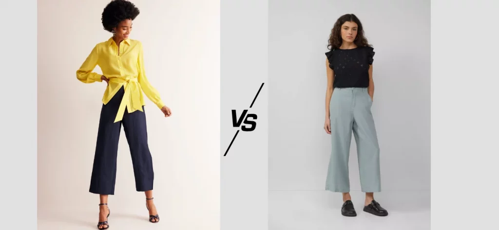 Cropped twill trousers vs linen mix culotte