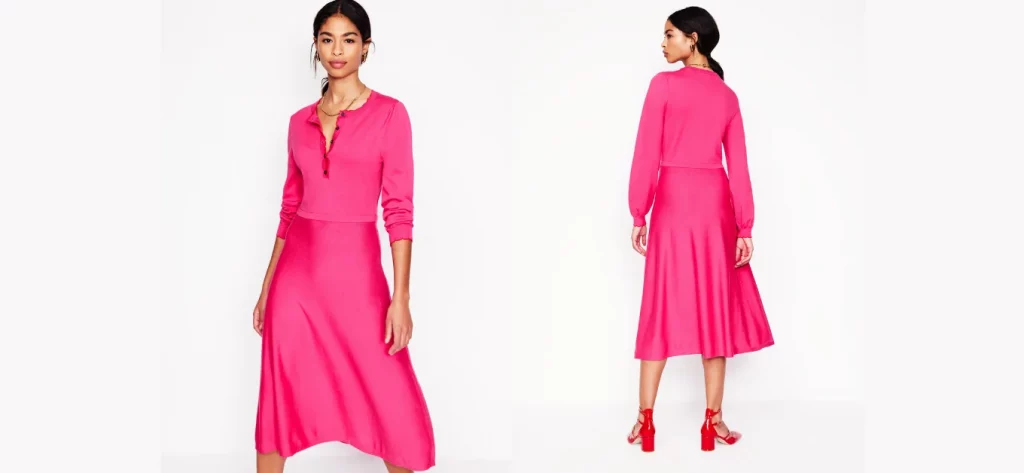 Henley-Strickkleid mit Muschelsaum