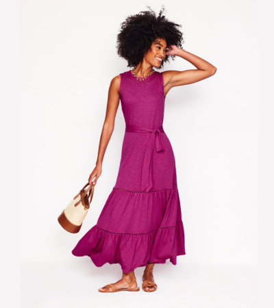 Mila Tiered Jersey Dress with Trim