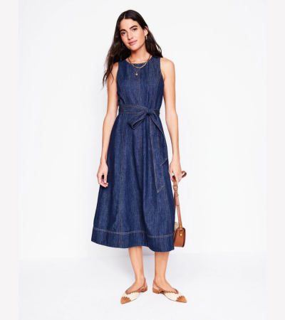 Sleeveless Denim Belted Dress