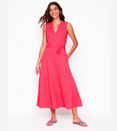 Tara tiered jersey dress with trim