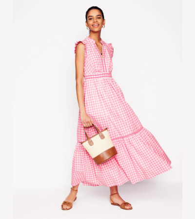 Wren Tiered Midi Dress Salmon pink