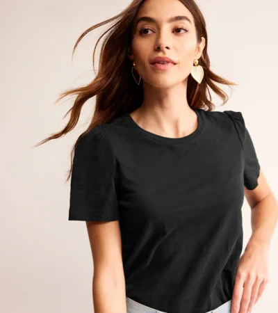 Cotton T shirt with puff sleeves