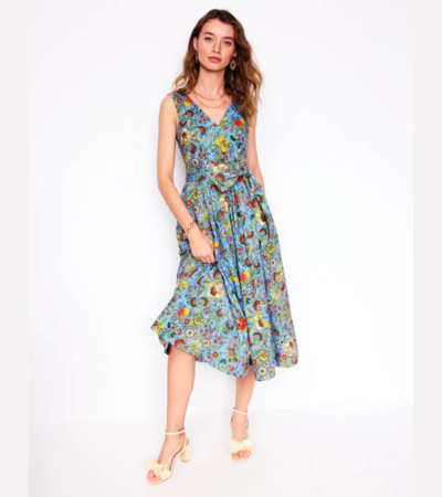 Flared V neck dress with bel