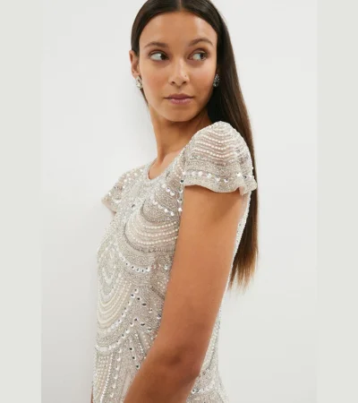 Beaded Pearl Art Deco Maxi Dress Black 1