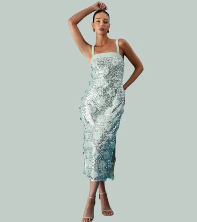 Coast Muse Strappy 3D Sequin Flower Midi Dress 1