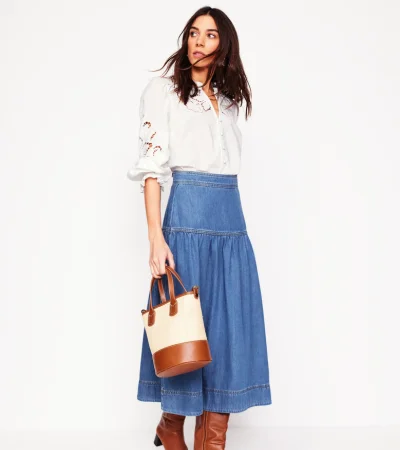 Denim Midi Skirt with Yoke