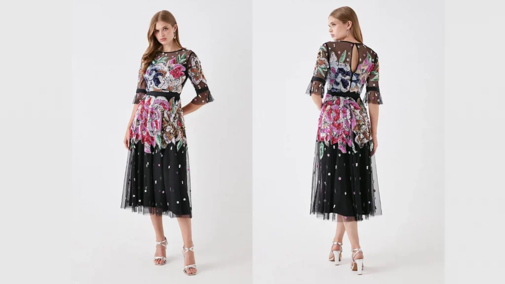 Party Sequin Mesh Midi Dress With Short Sleeve