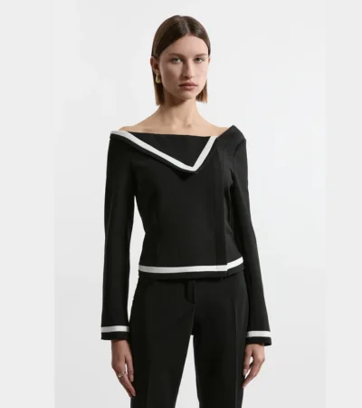 Petite Compact Stretch Contrast Tipped Asymmetric Jacket Compact Stretch Contrast Tipped Trouser 1
