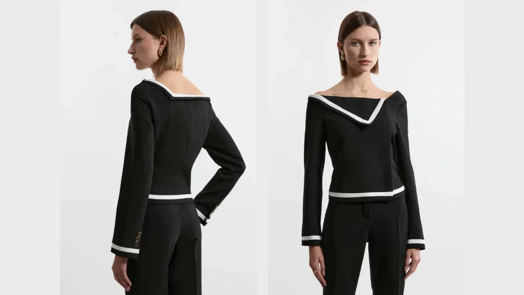 Petite Compact Stretch Contrast Tipped Asymmetric Jacket Compact Stretch Contrast Tipped Trouser