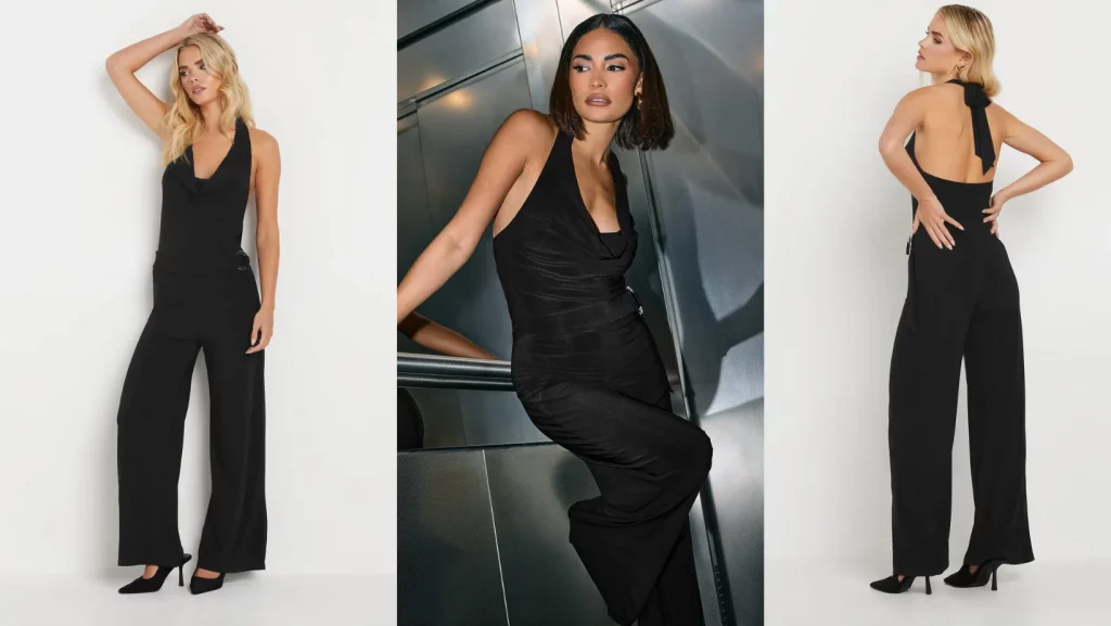 Petite Halterneck Wide Leg Jumpsuit Black