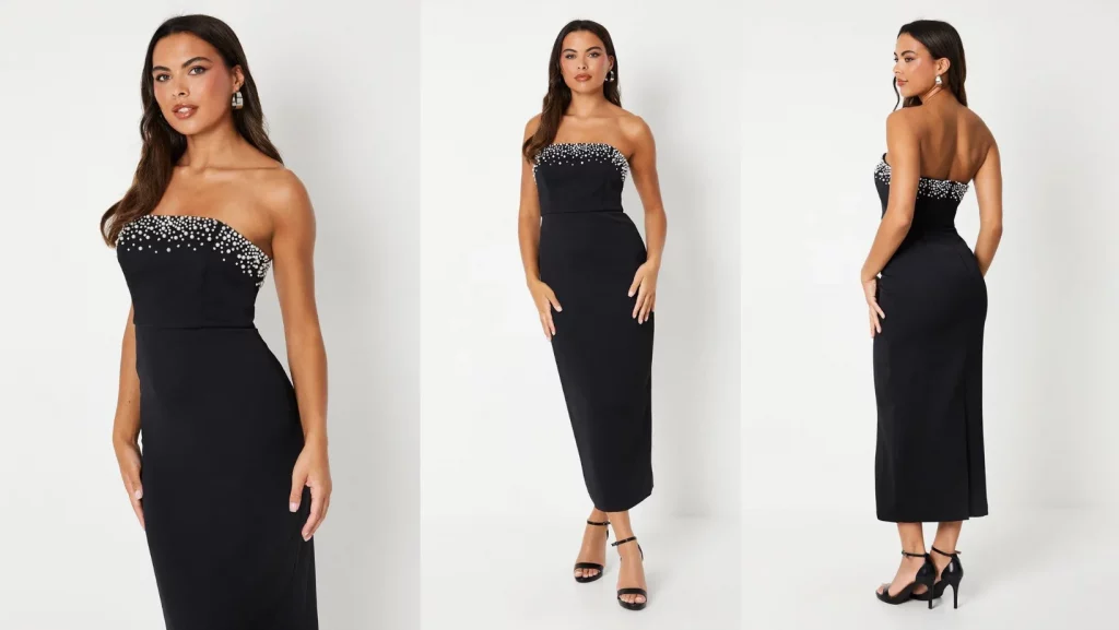 Premium Pearl Jewel Bandeau Maxi Dress Ivory