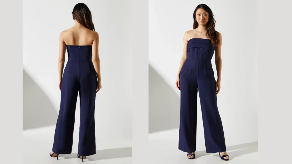 Satin Bandeau Wide Leg Jumpsuit Navy